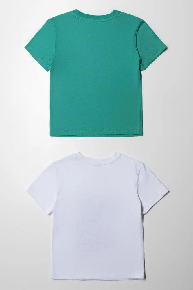 2 Pack Dinosaur Short Sleeve T-Shirts Aqua & White