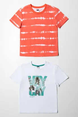 2 Pack Tie Dye T-Shirt White And Coral