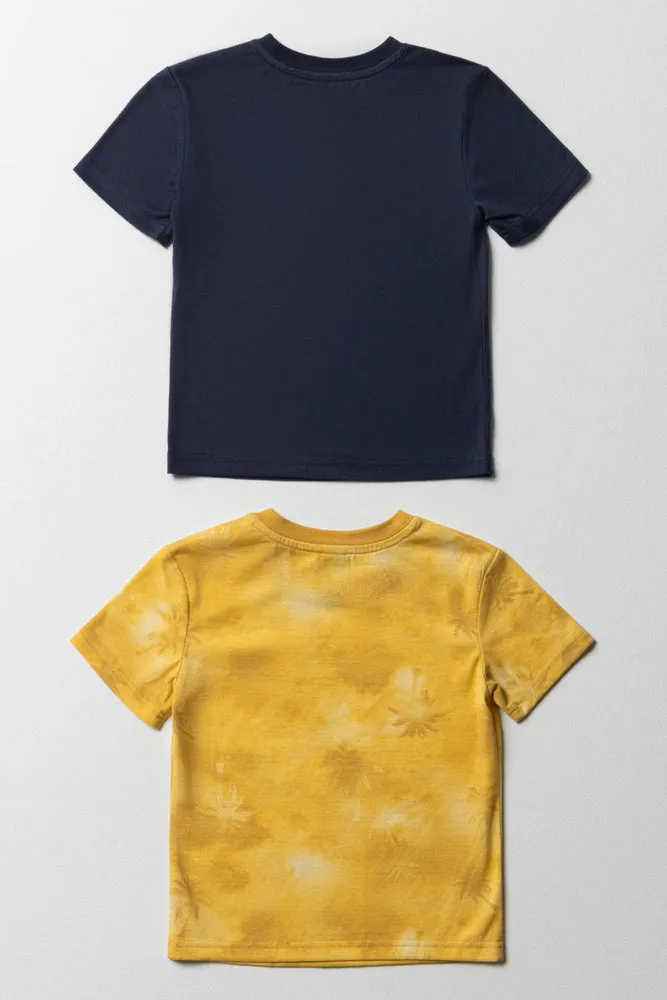 2 Pack Tropical Short Sleeve T-Shirts Yellow & Navy