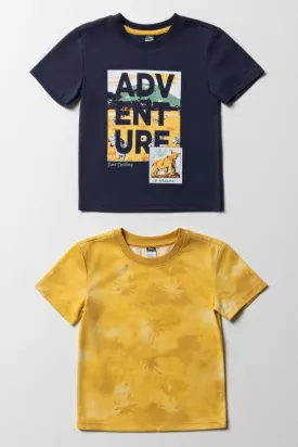 2 Pack Tropical Short Sleeve T-Shirts Yellow & Navy