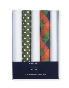 Abelard 5 Pack Hanky \ Five colour sets