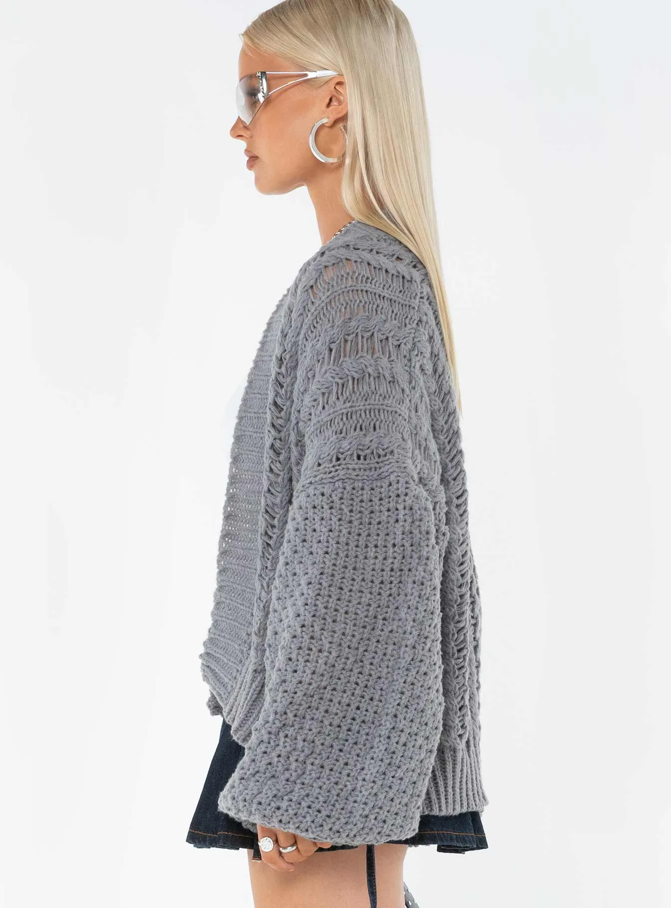 Abner Cable Cardigan Heathered Grey