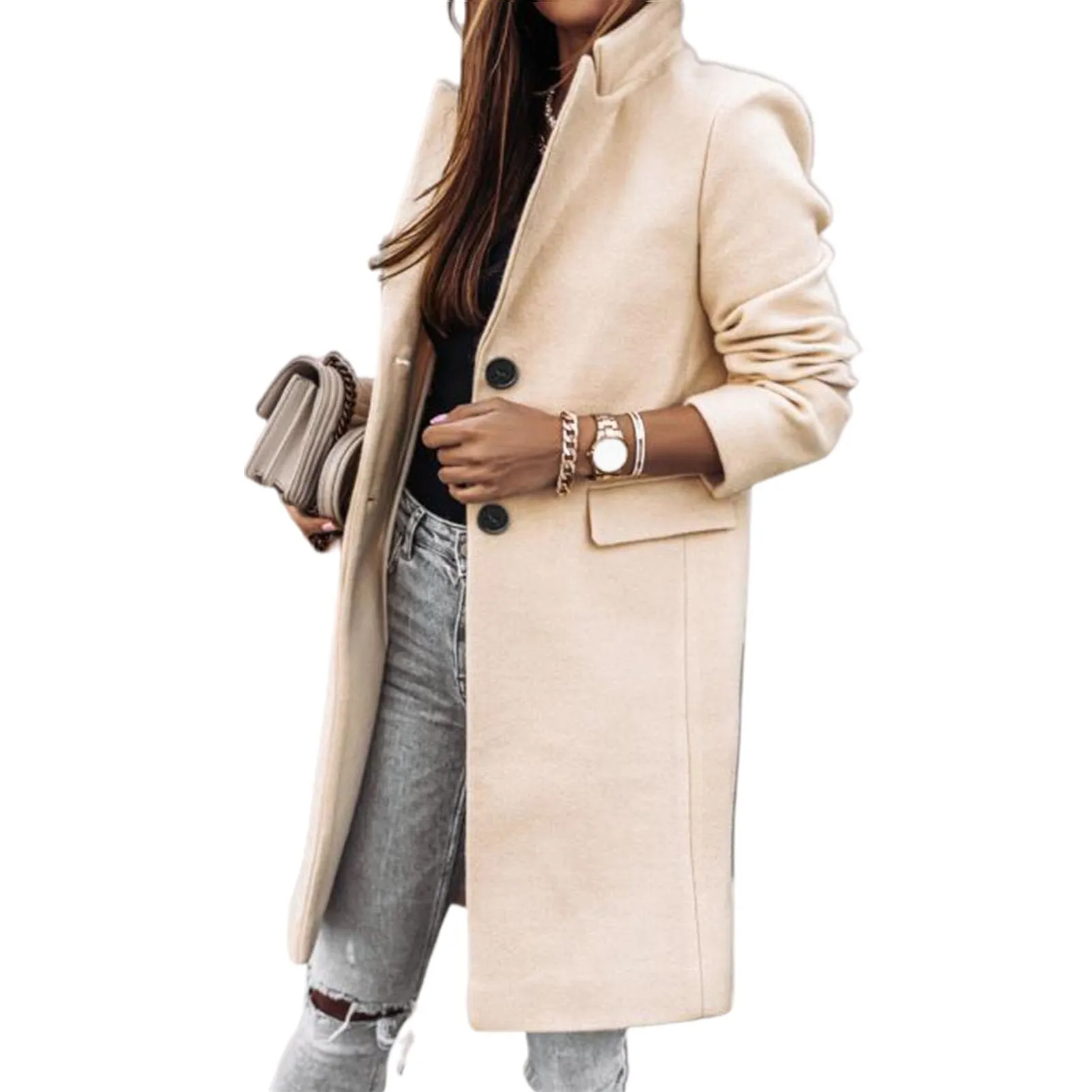 Amy Fashion - Casual Woolen long Overcoat