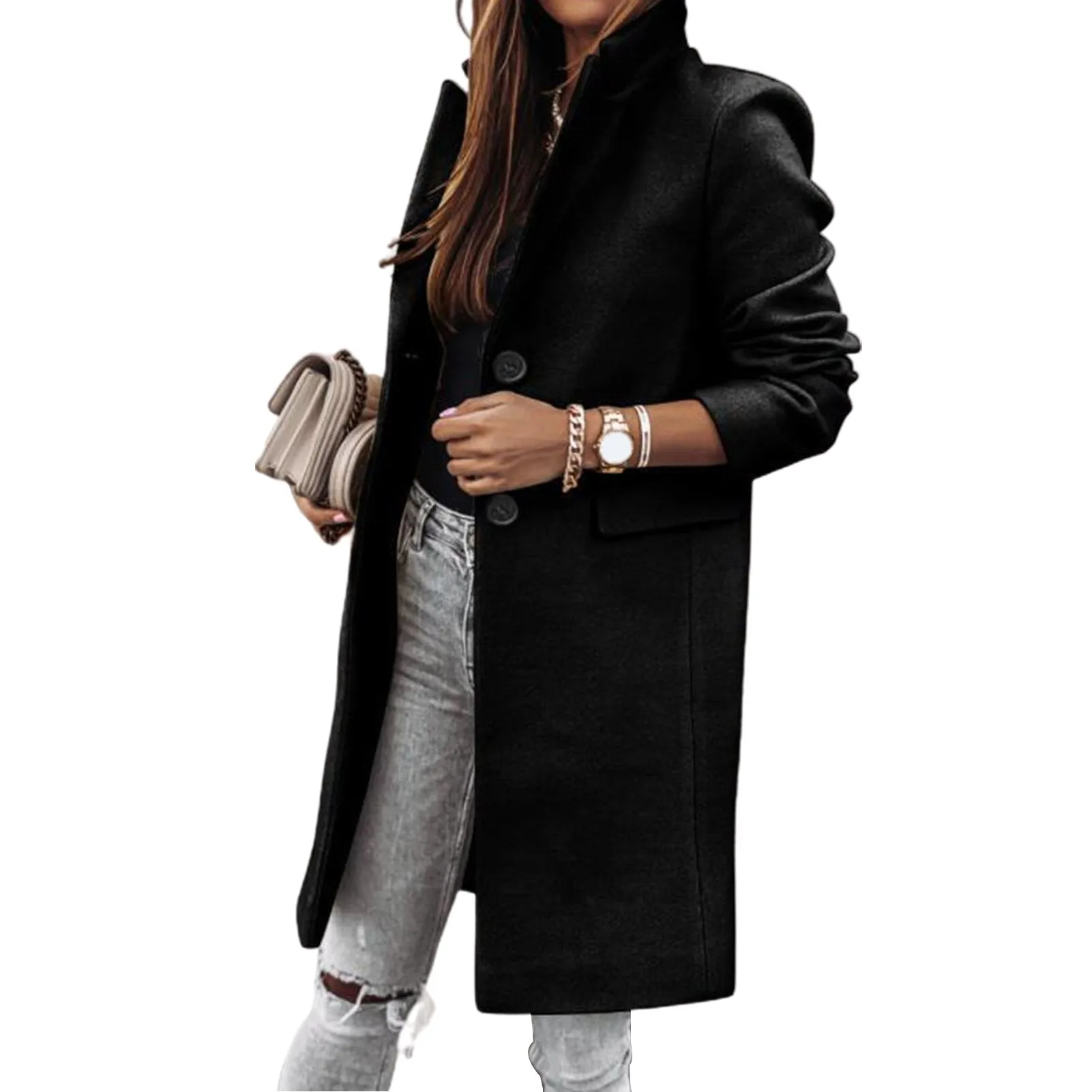 Amy Fashion - Casual Woolen long Overcoat