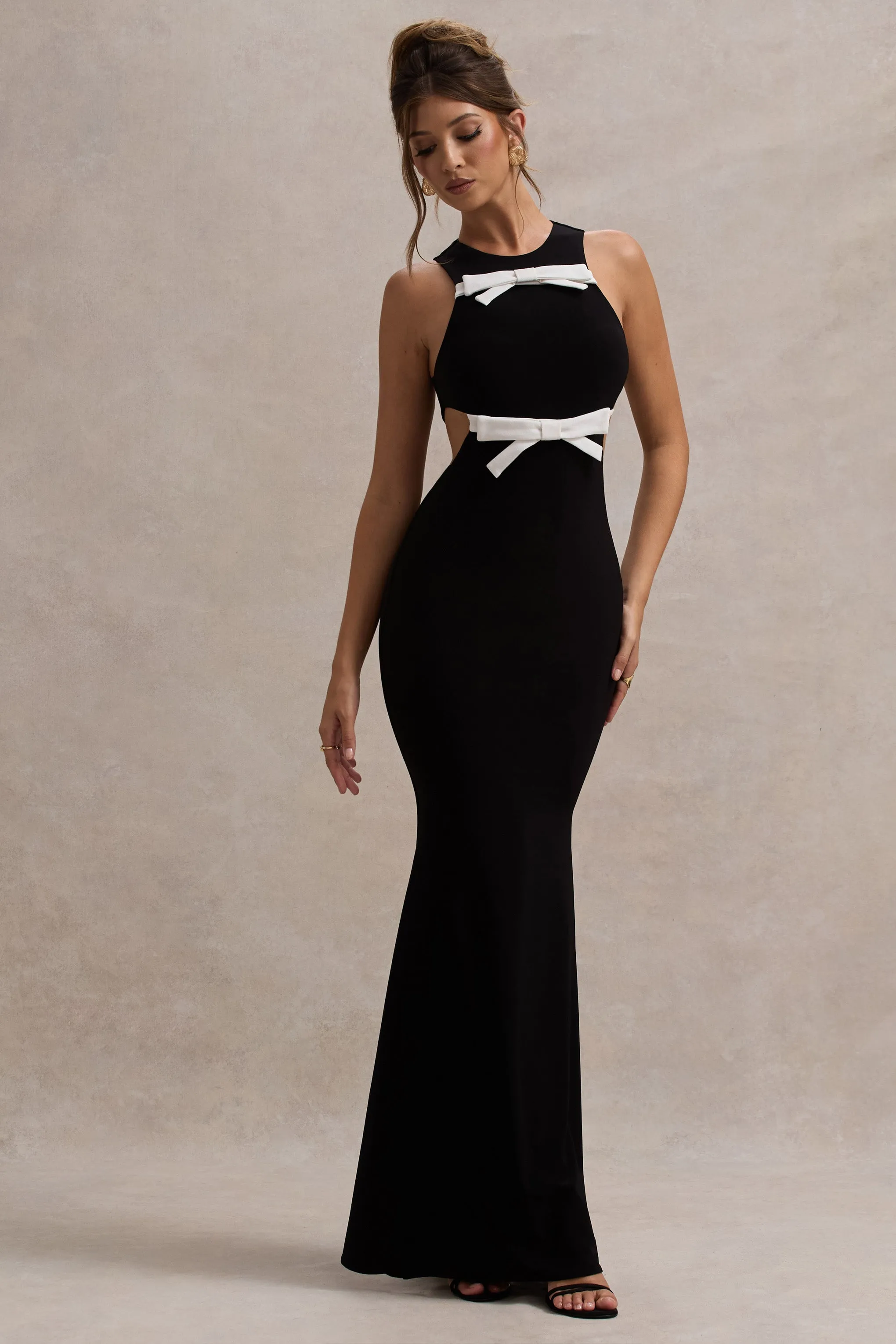 Aurelie | Black Cut-Out Maxi Dress With Bows