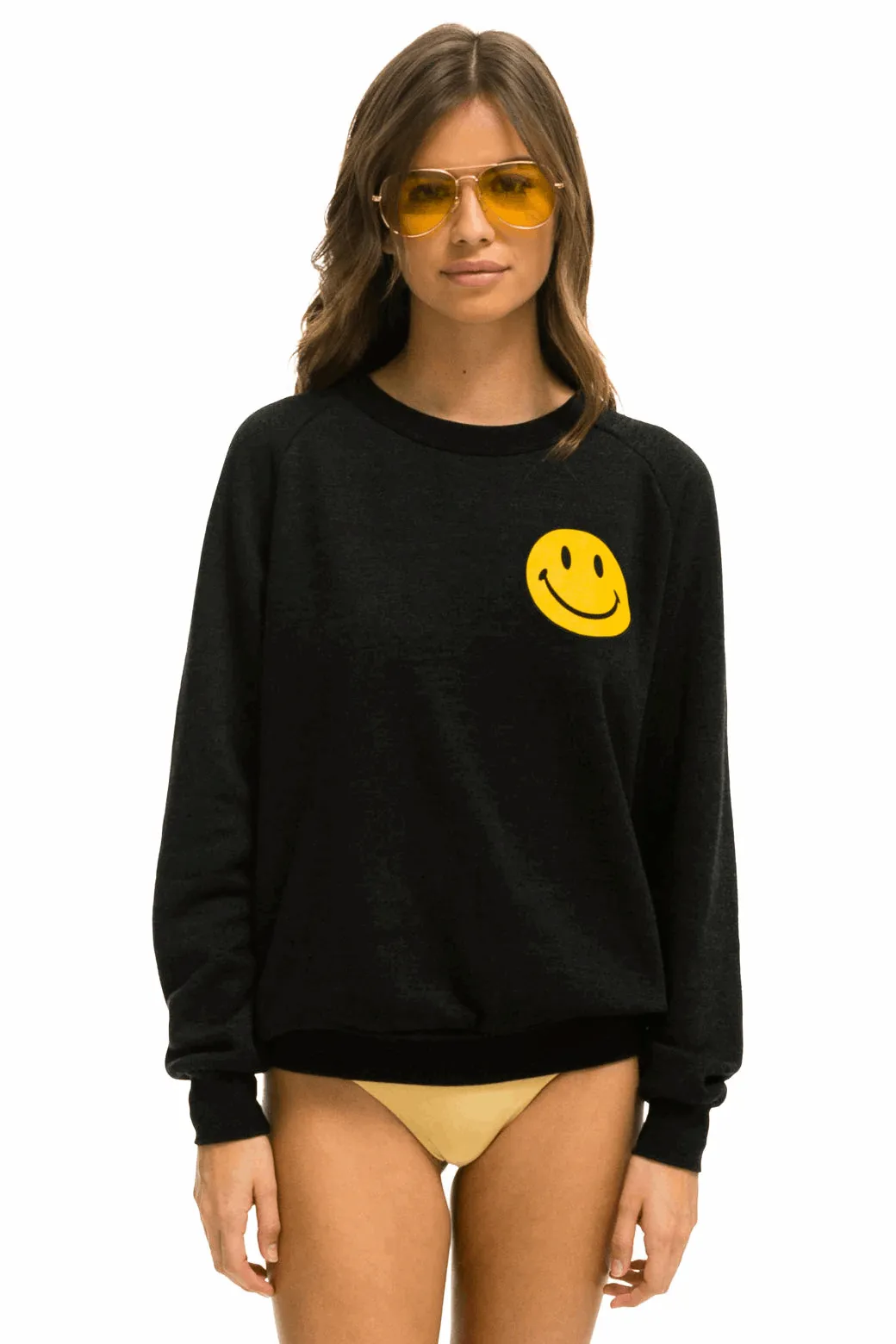 Aviator Nation Women's Smiley 2 Relaxed Crew Sweatshirt - Black