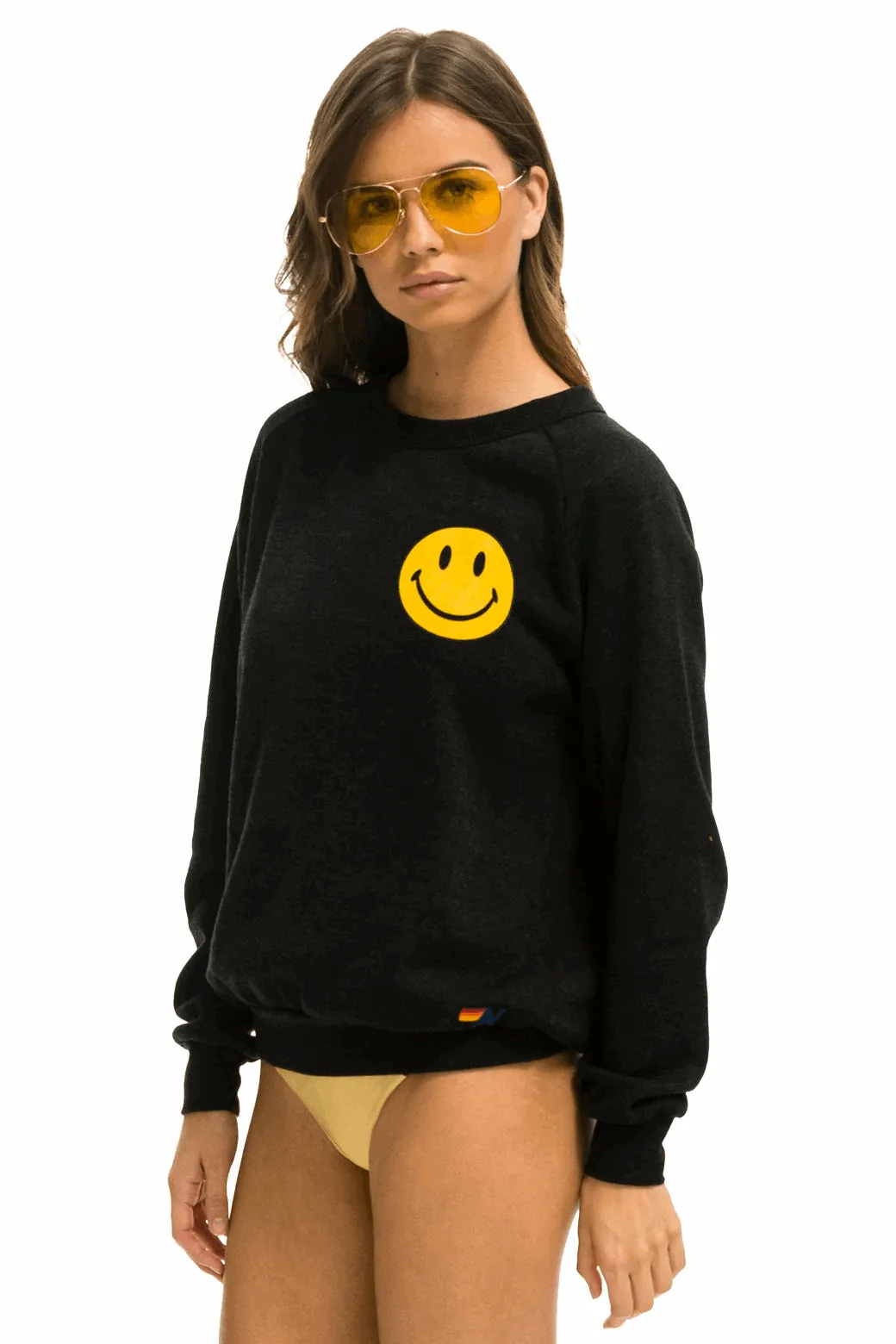 Aviator Nation Women's Smiley 2 Relaxed Crew Sweatshirt - Black