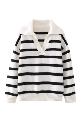 'Becca' Striped Collared Knitted Sweater