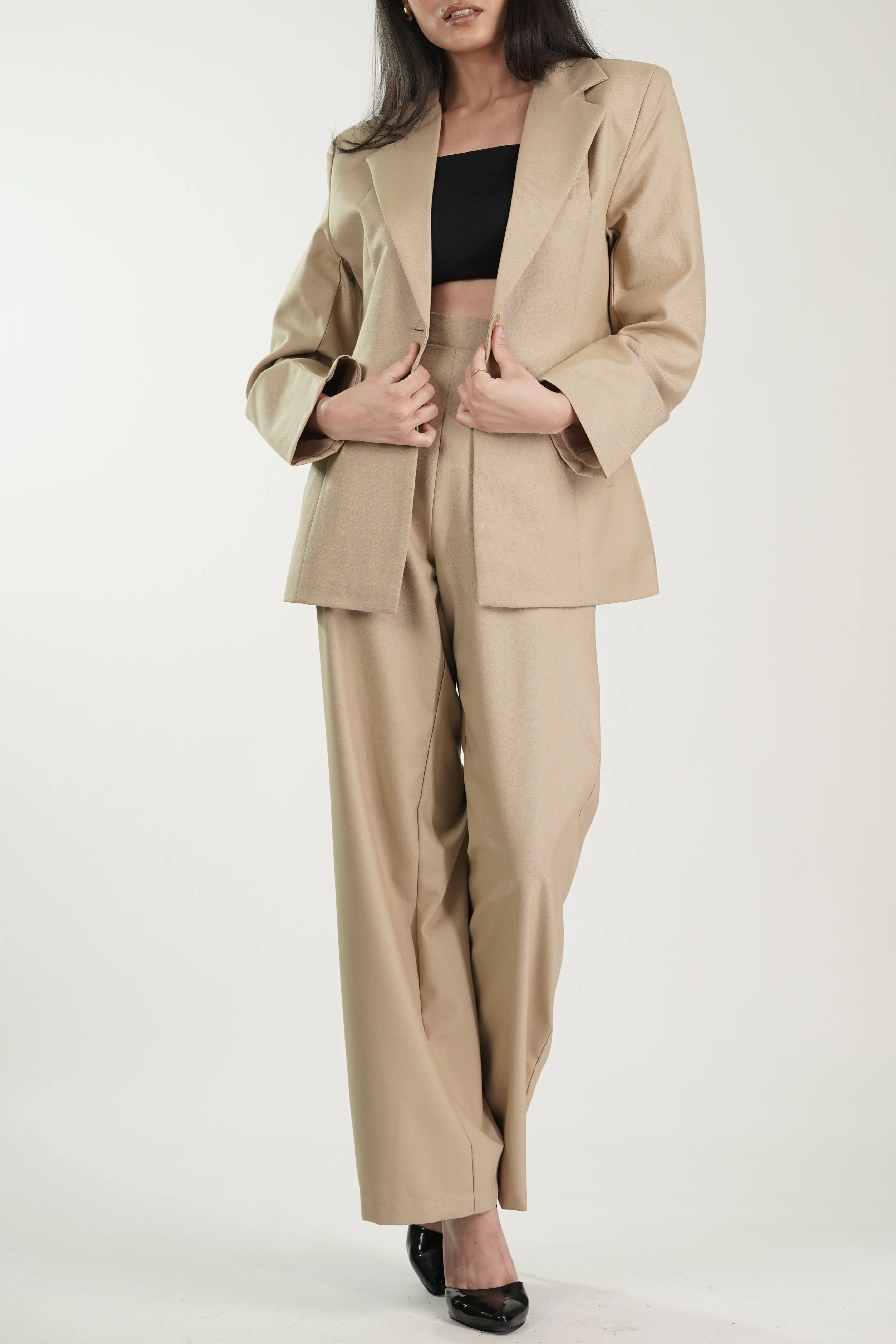 Beige Blazer and Pant Coord set