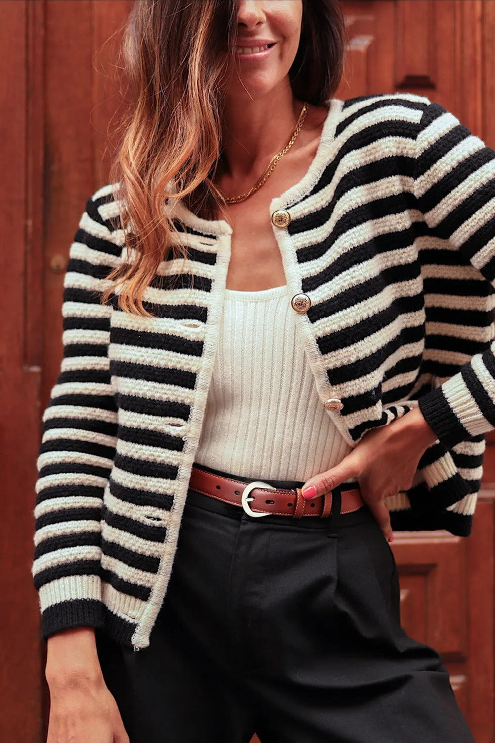 Black Contrast Striped Print Cardigan