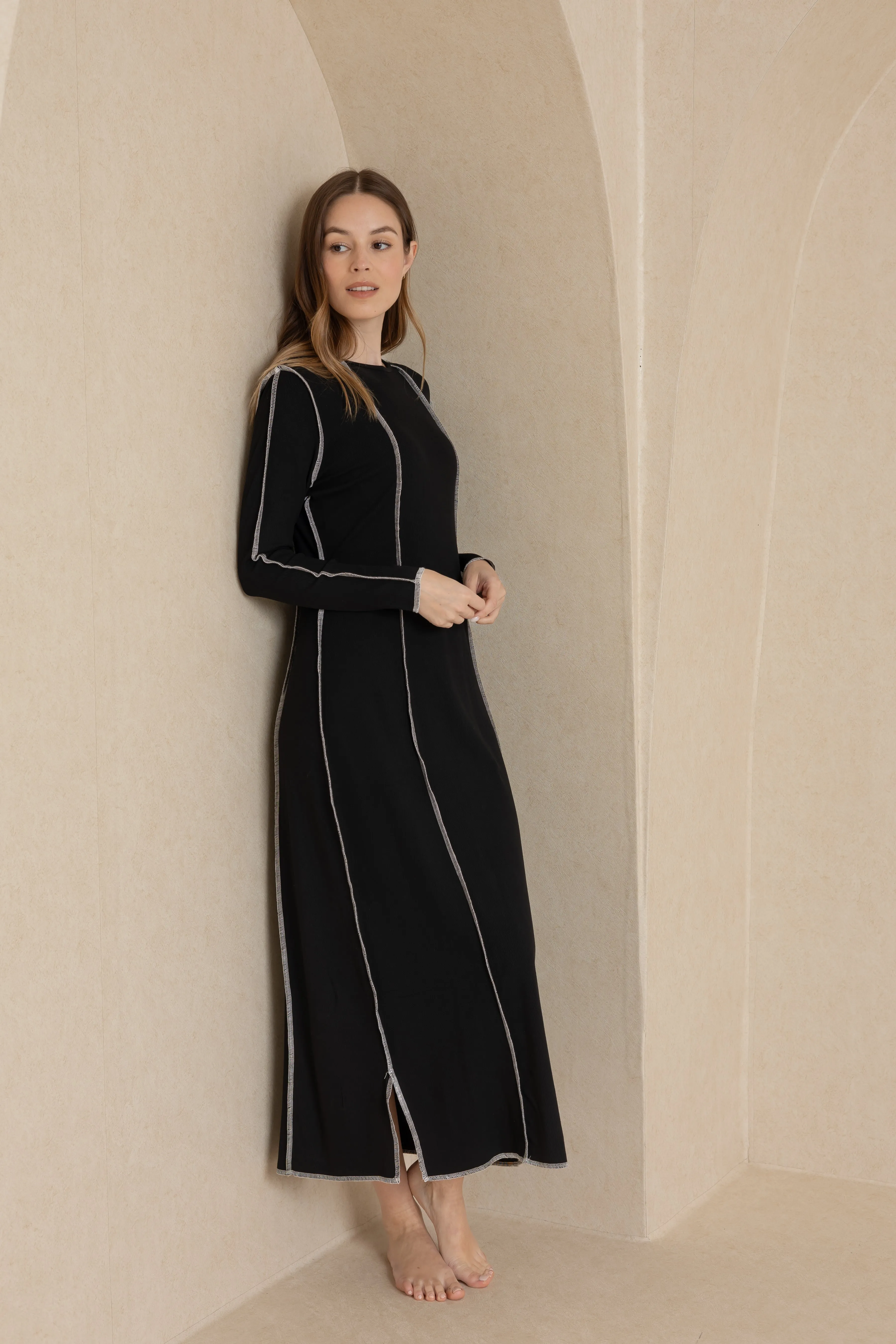 Black Serged Seam Maxi