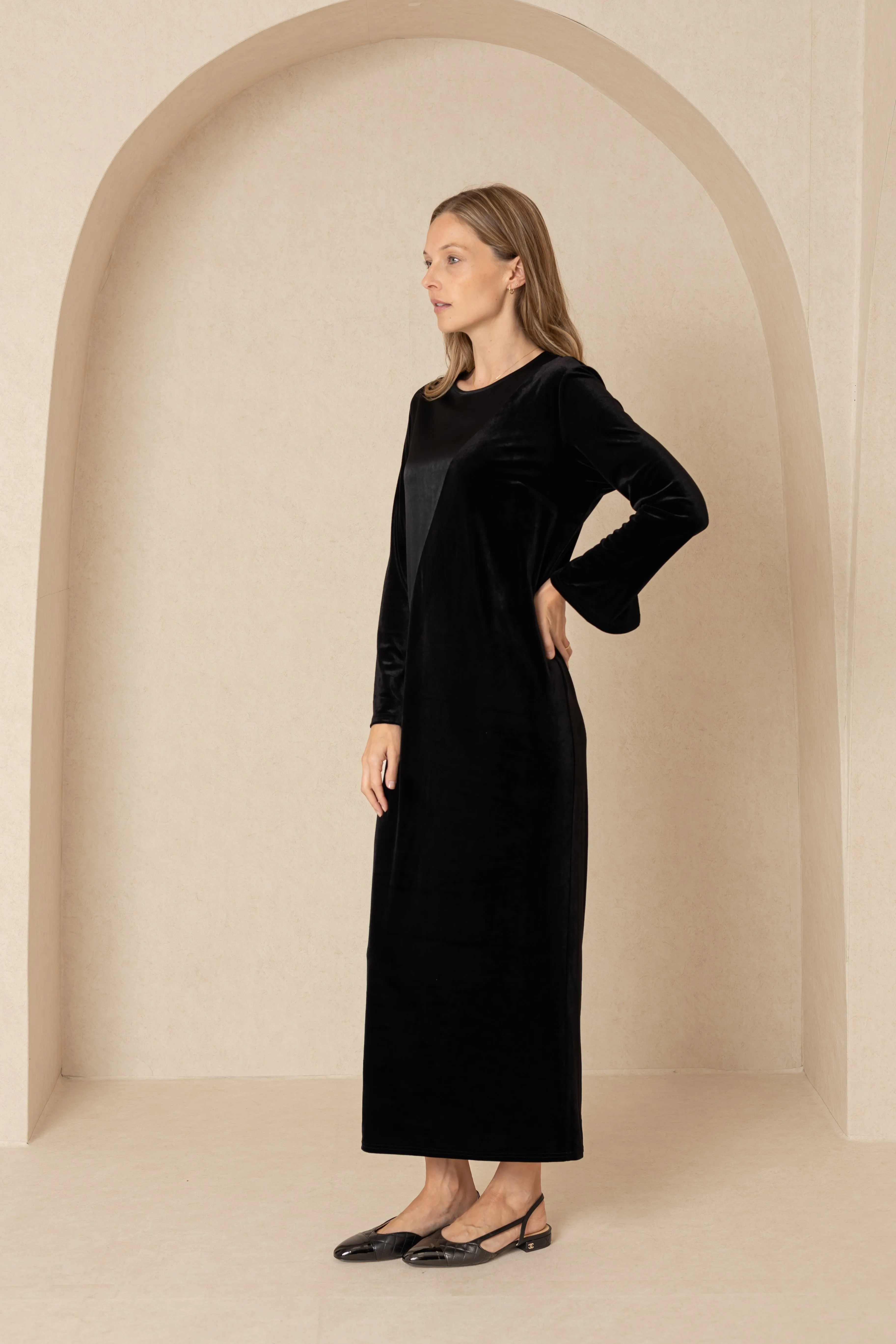 Black Two Tone Velour Silk Maxi