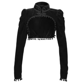 Black Velvet Short Steampunk Crop Jacket Stand Long Sleeve