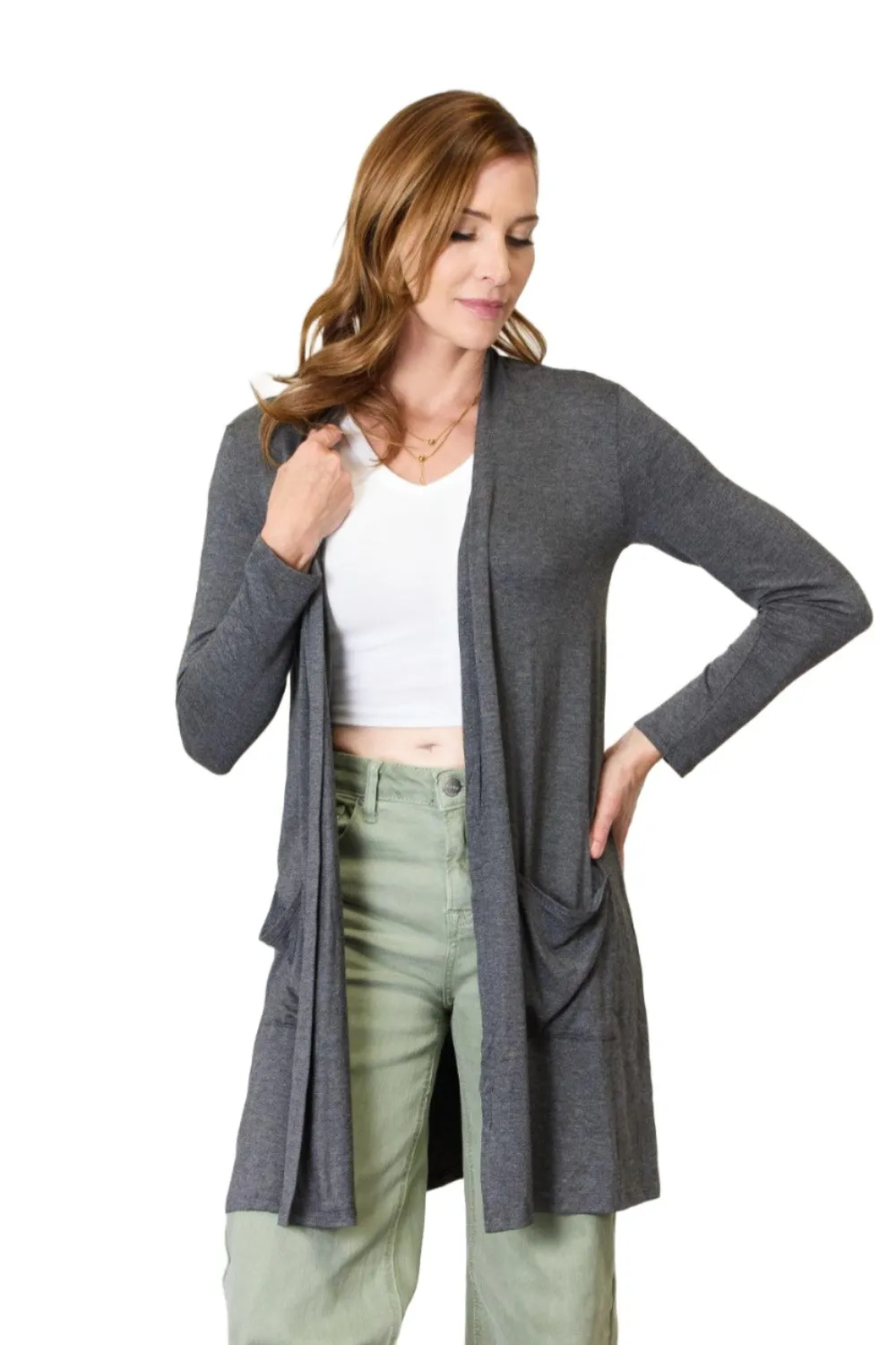 Celeste Full Size Open Front Cardigan with Pockets