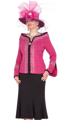 Champagne Italy Church Suit 5963-Fuchsia/Black