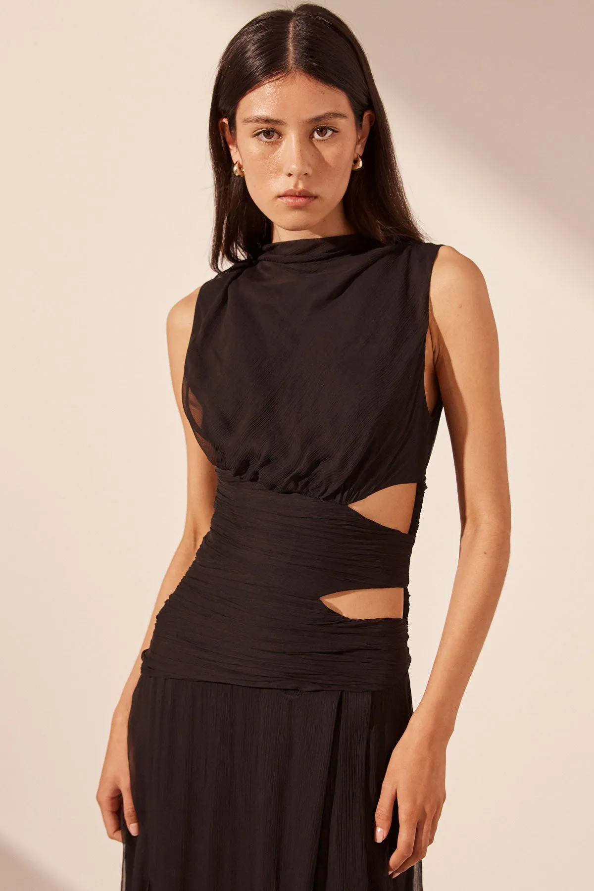 CLAUDE CUT OUT SIDE SPLIT MAXI DRESS - BLACK