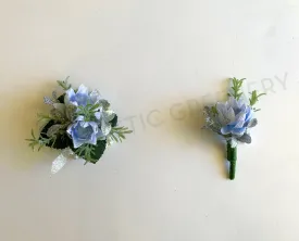 Corsage & Buttonhole - Blue Blushing Bride with Silver Fillers - CB0033 - $56/set