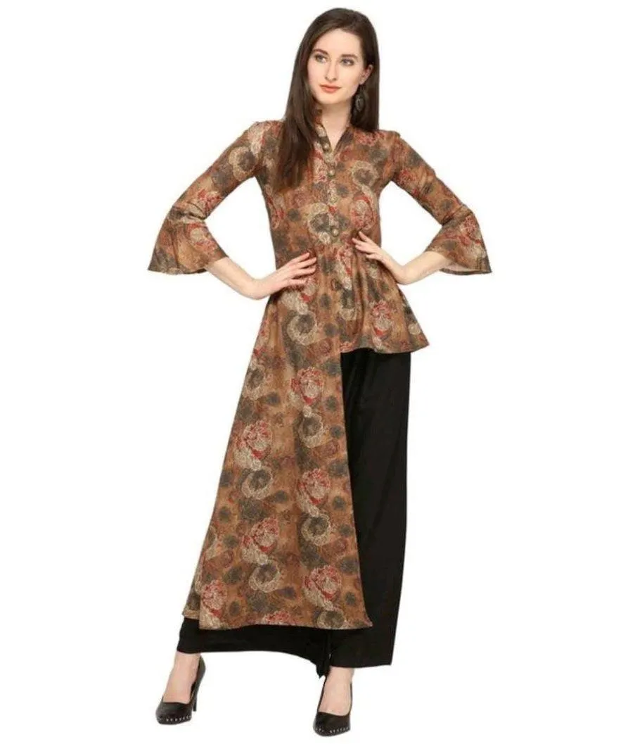 Designer Mart Women Rayon Kurti With Crepe Plazo