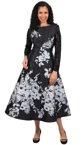 Diana Couture Church Dress 8663-Black/Silver