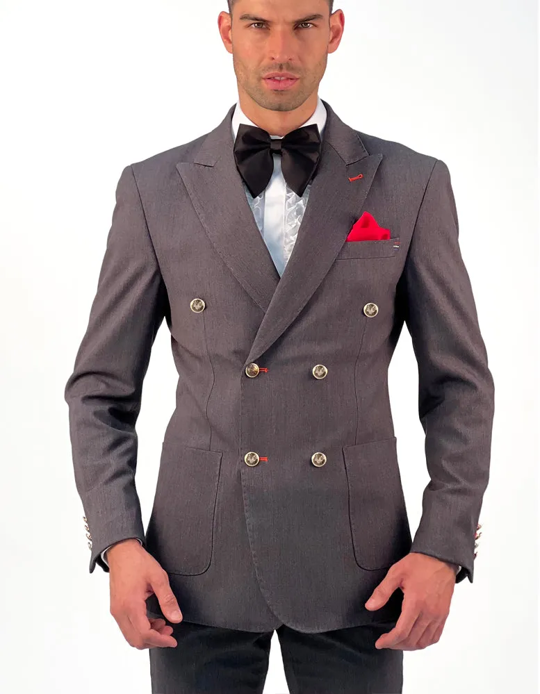 Double breasted suit, Prom suit, wedding- Grey suit