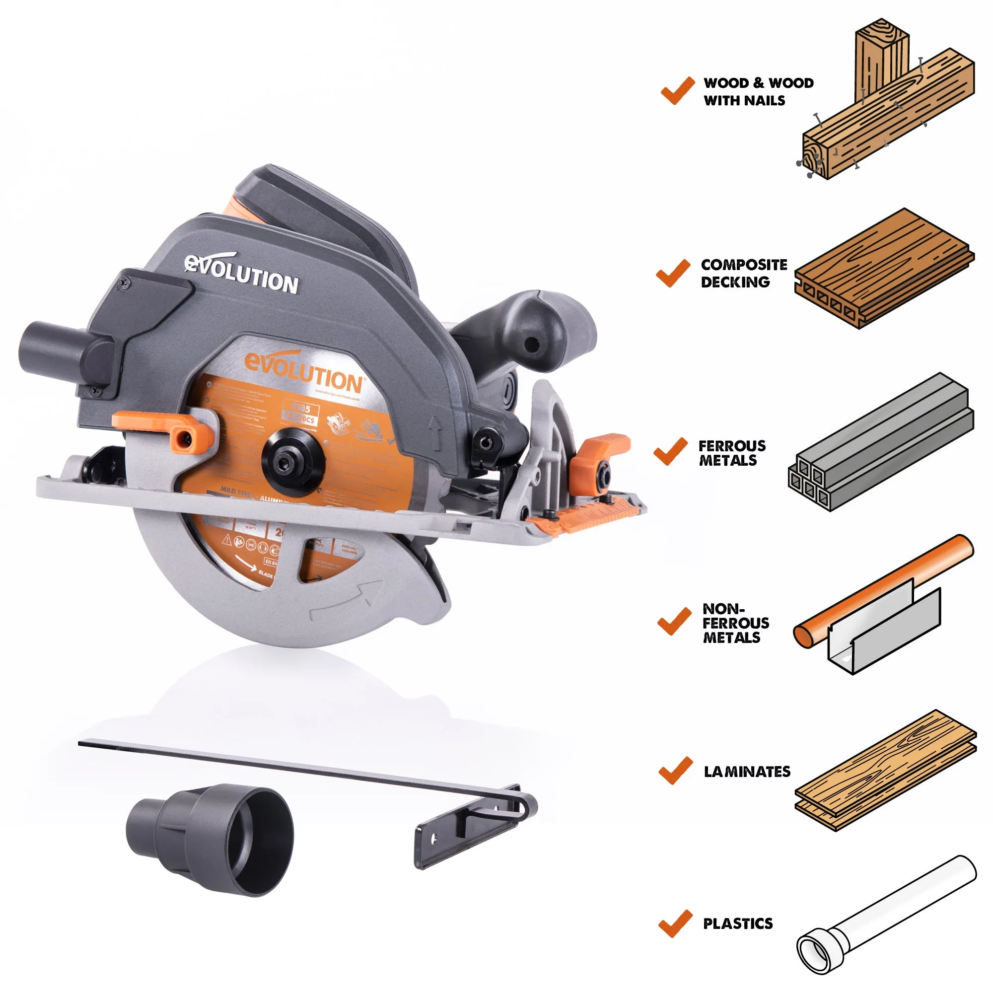 Evolution R185CCS: Multi-Material Cutting Circular Saw 7-1/4 in. Blade (Refurbished Like New)