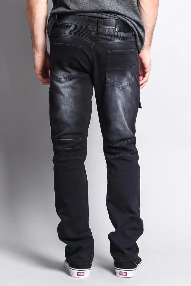 Faded Zipper Cut Cargo Pocket Biker Jeans