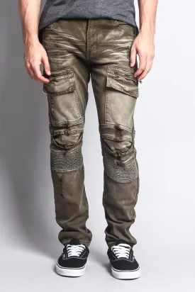 Faded Zipper Cut Cargo Pocket Biker Jeans