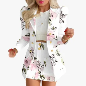 Floral Business Pocketed Blazers Suits