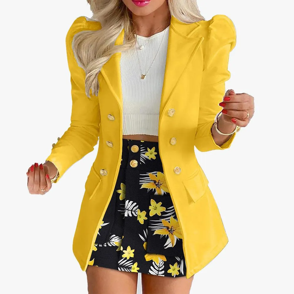 Floral Business Pocketed Blazers Suits