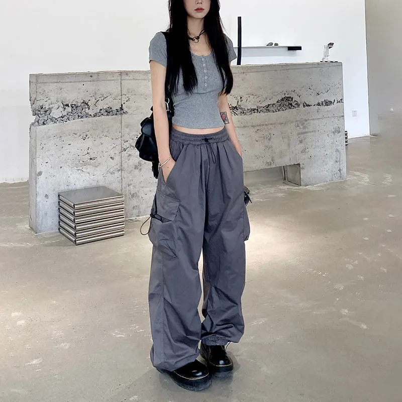 Getadme Harajuku Parachute Pants Y2K Streetwear Wide Leg Baggy Cargo Trousers Female Hippie Korean Edgy Style Jogging Sweatpants