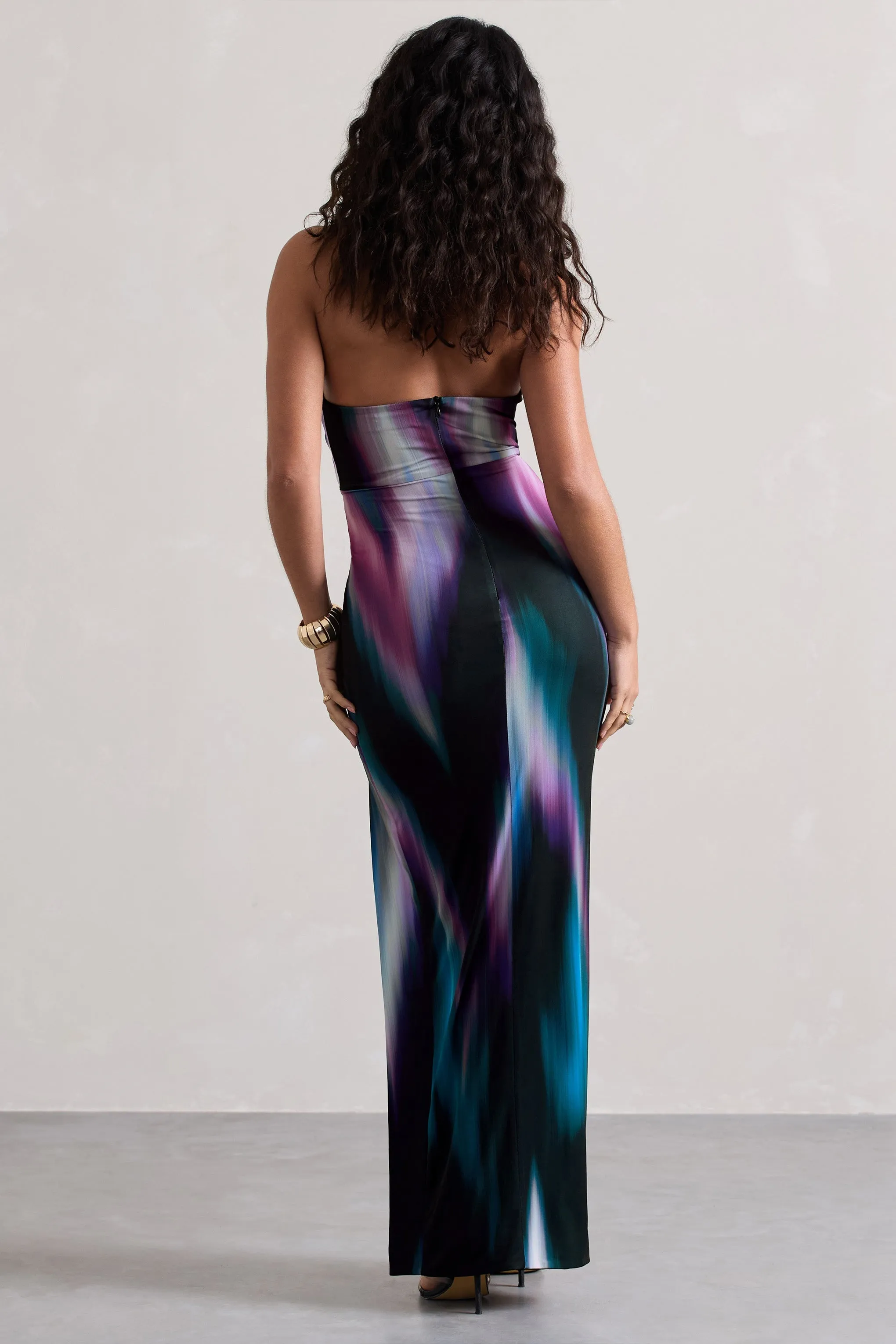 Getaway | Purple Print Bandeau Cut-Out Maxi Dress With Twist