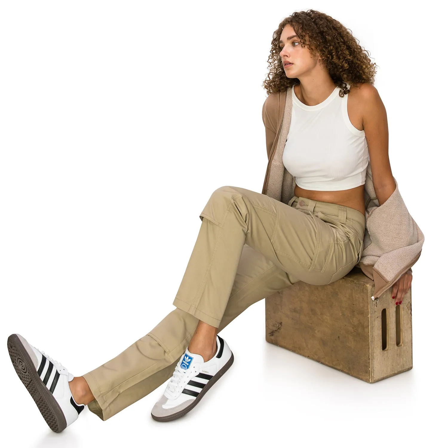 High Rise Slim Fit Cargo Work Pants - Khaki