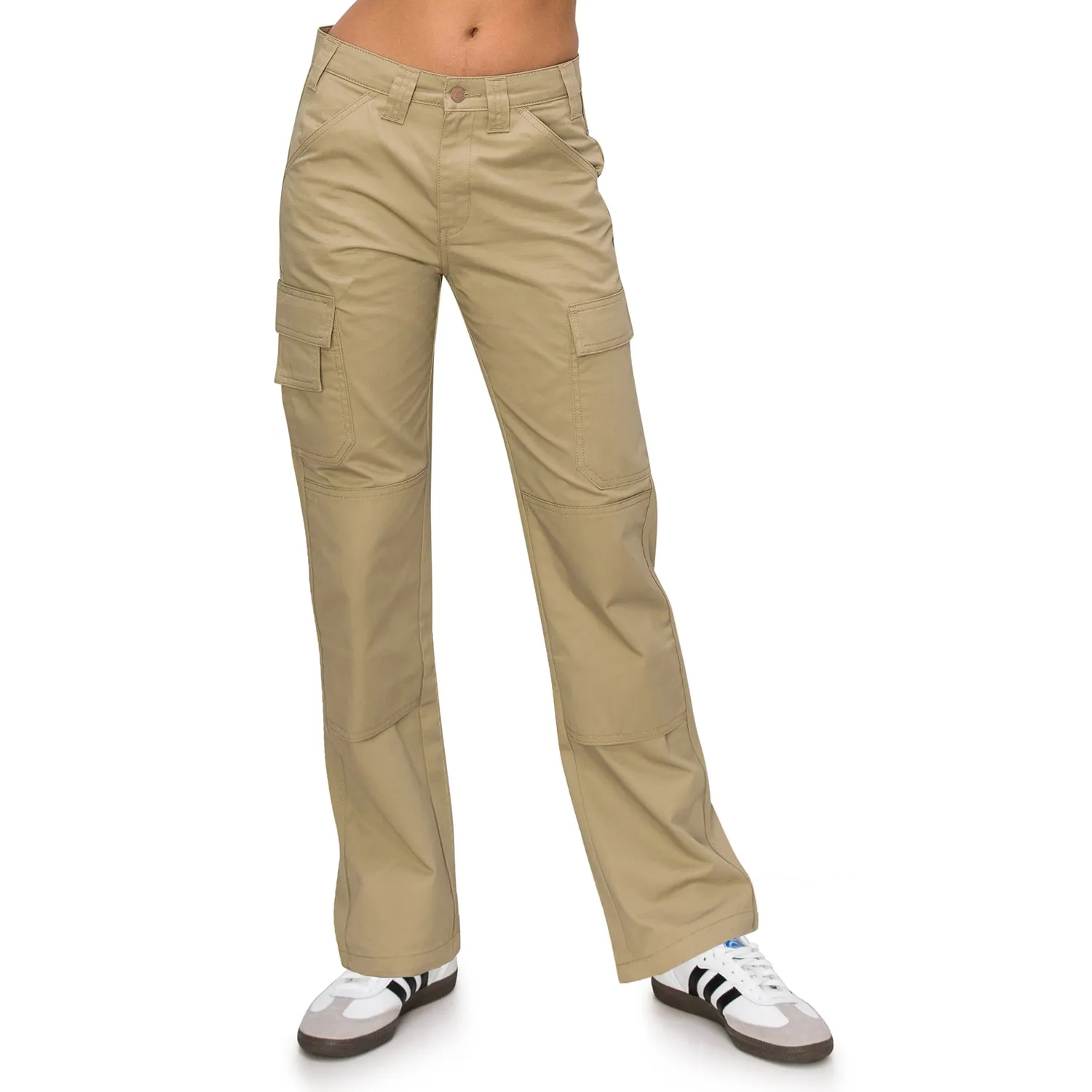 High Rise Slim Fit Cargo Work Pants - Khaki