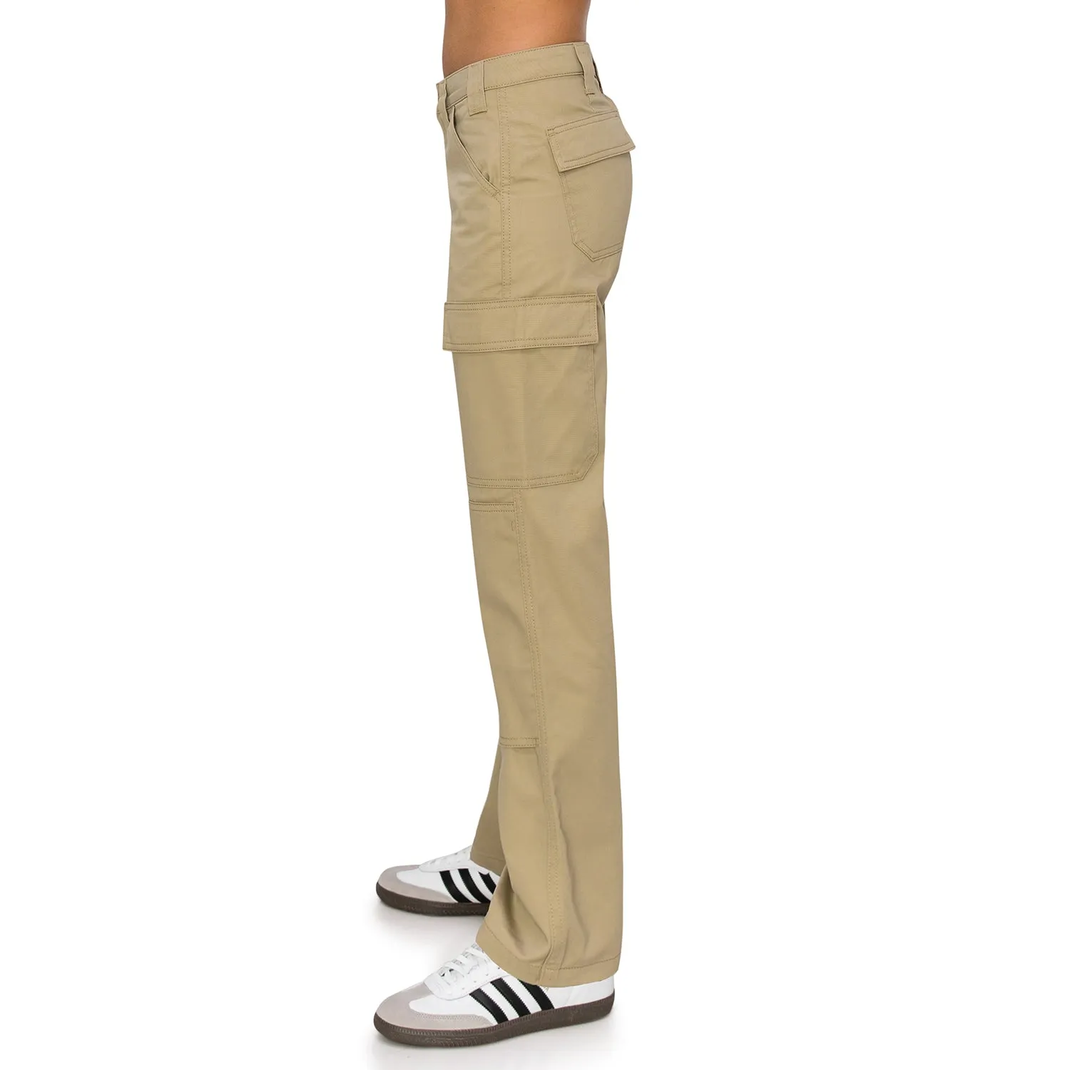 High Rise Slim Fit Cargo Work Pants - Khaki