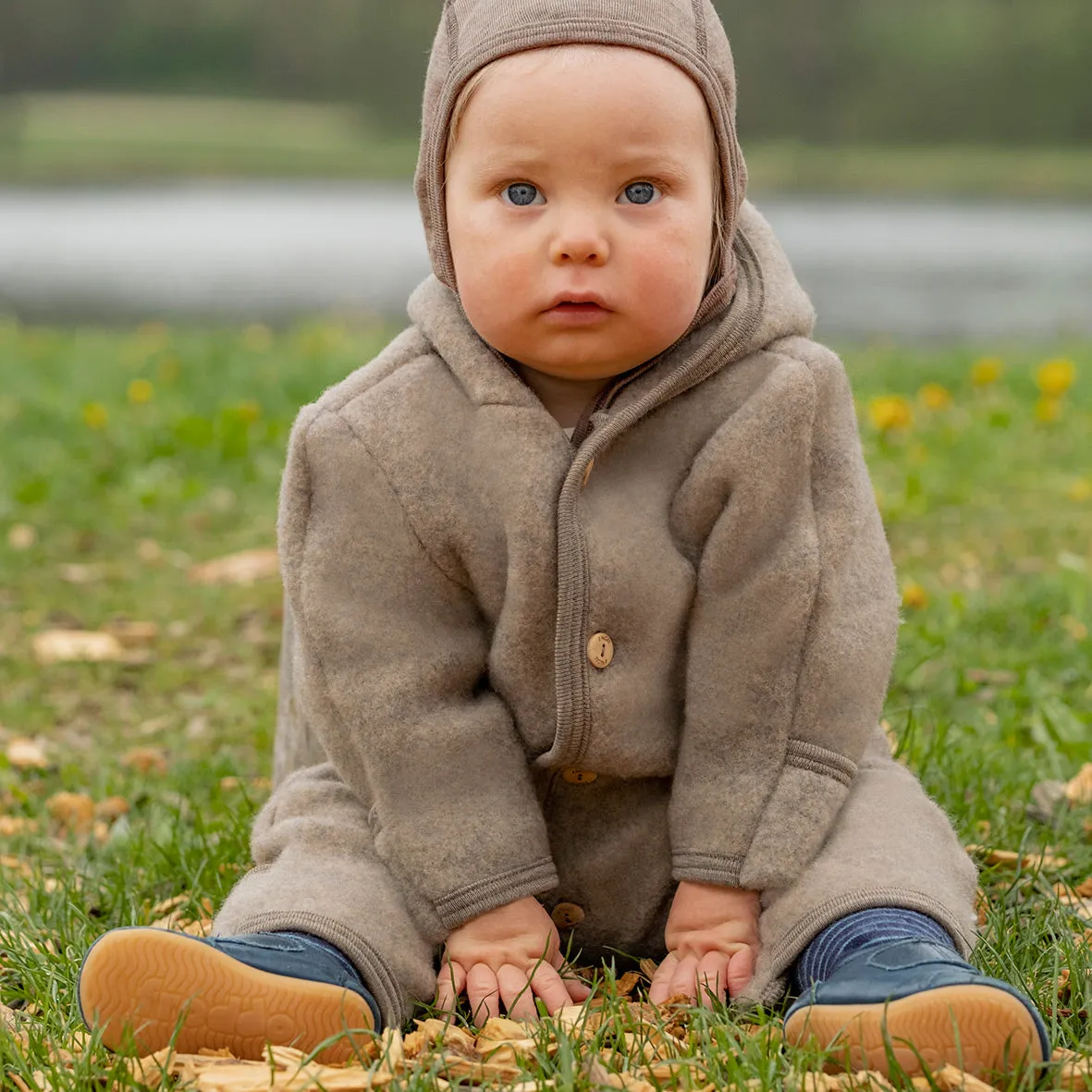 Hooded Baby Overall in Organic Wool Fleece - Jasper (0-24m)