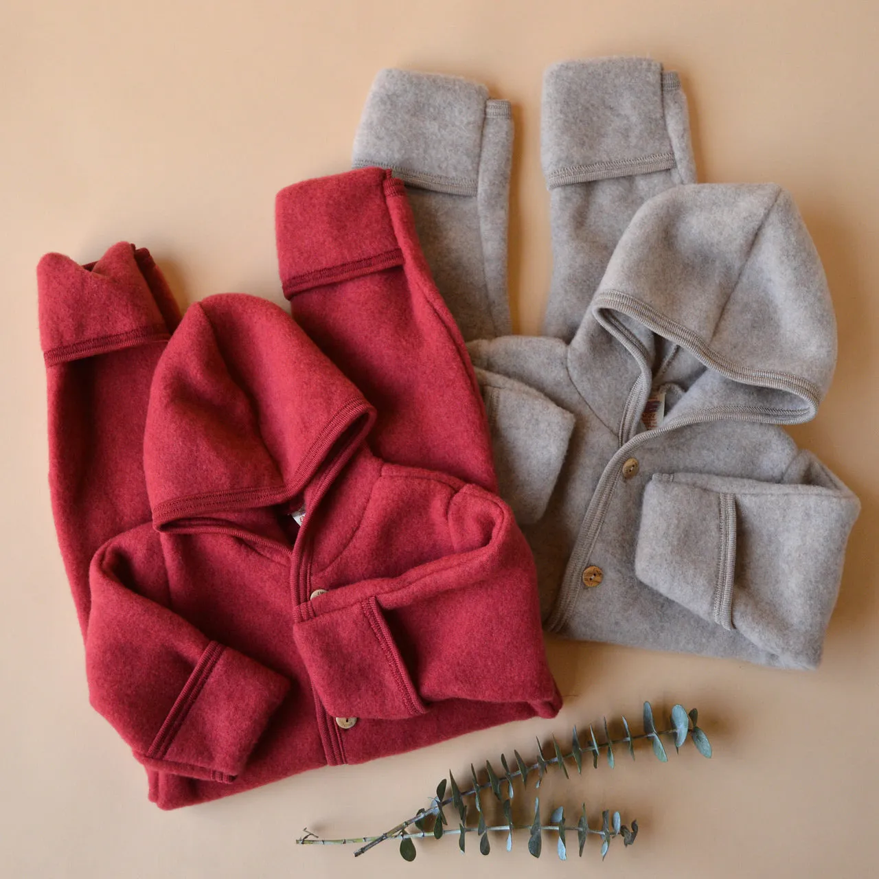 Hooded Baby Overall in Organic Wool Fleece - Jasper (0-24m)