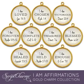 I AM Loved, Blessed, Forgiven, Enough Affirmations – Glass Scripture Jewelry Making Charms – Bulk Designer Christian Religious Charms