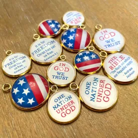 I Love America – Bulk Glass Scripture Charms Set for Jewelry Making, 16mm, 20mm, Gold