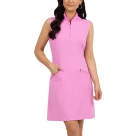 IBKUL Mini Check Sleeveless Mock Neck Dress - Hot Pink/White