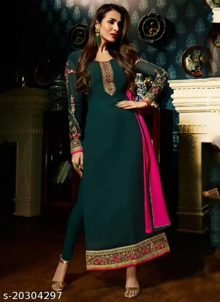 Innovative Green Colored Semi Stitched Georgette Suit