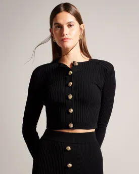 Janisaa Ribbed Knit Biker Cardigan Black