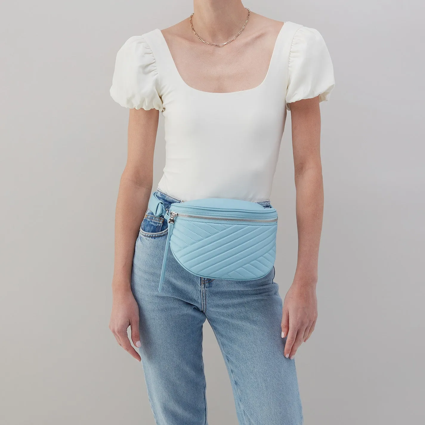 Juno Belt Bag in Quilted Soft Leather - Aquamarine