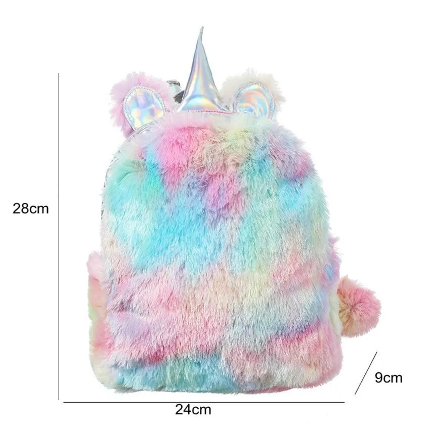 Kid Baby Girl Fashion Colorful Girls Cute PU Laserl Bag Unicorn Plush Backpack