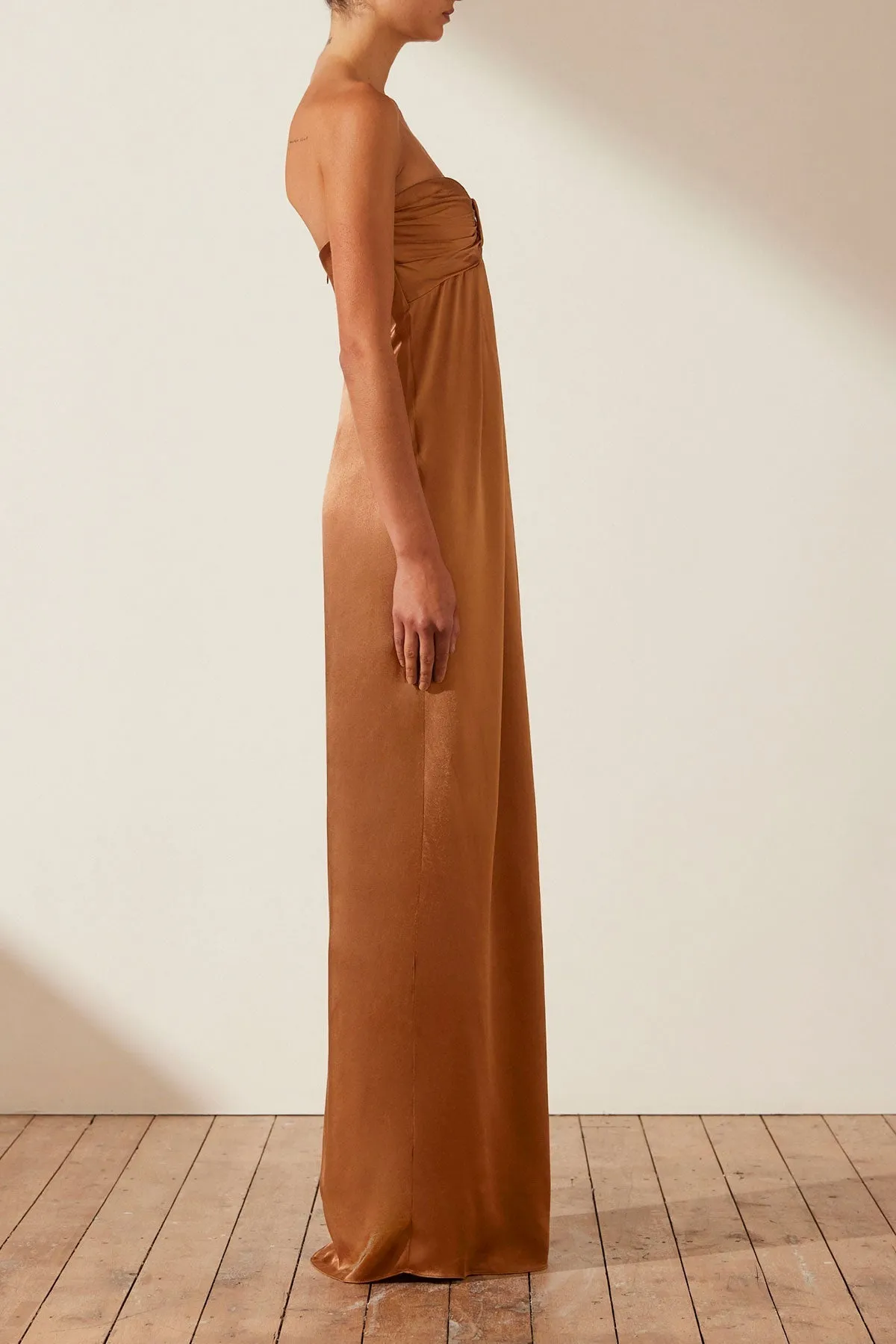 LA LUNE STRAPLESS KNOT MAXI DRESS - ALMOND