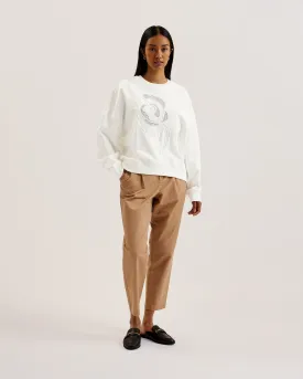 Lotiss Embroidered Burnout Graphic Sweatshirt Ivory