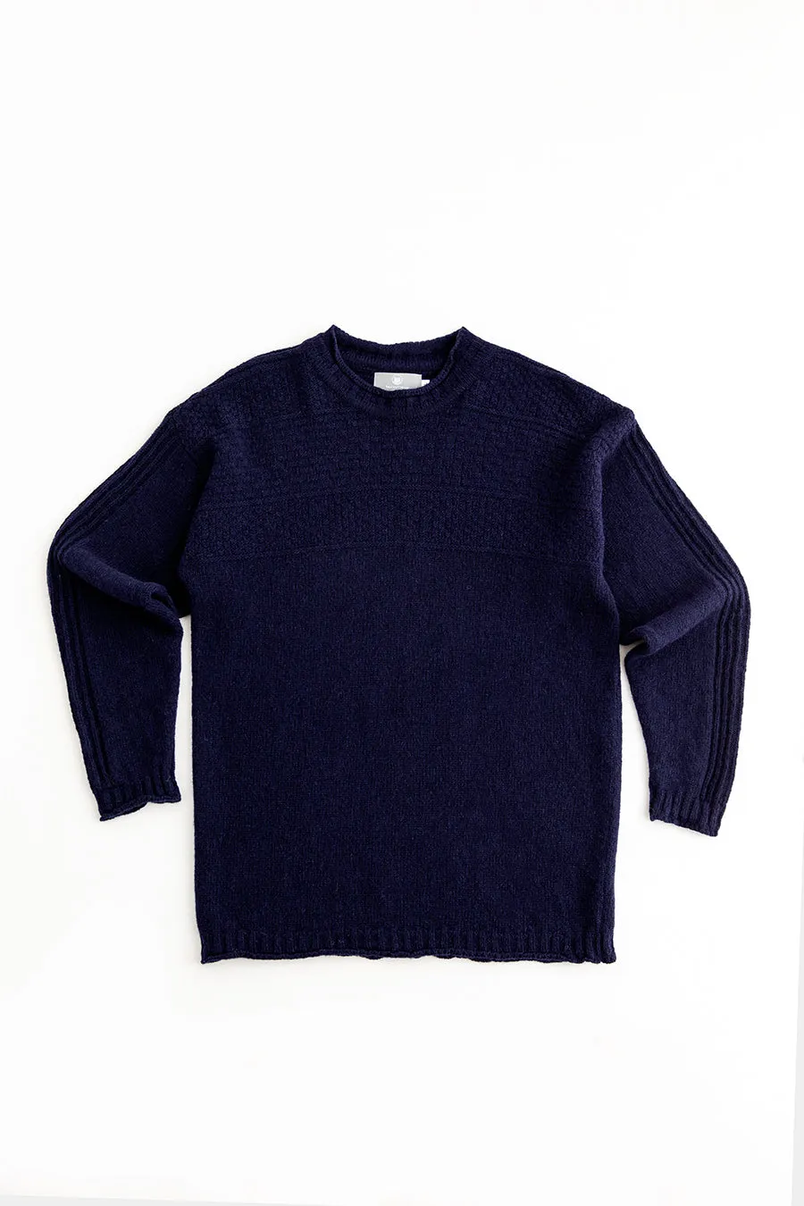 Mens Breakwater Shetland Gansey Jumper - Navy