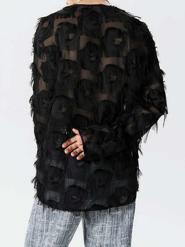 Mens Fringe See Through Long Sleeve Kimono SKUK41882