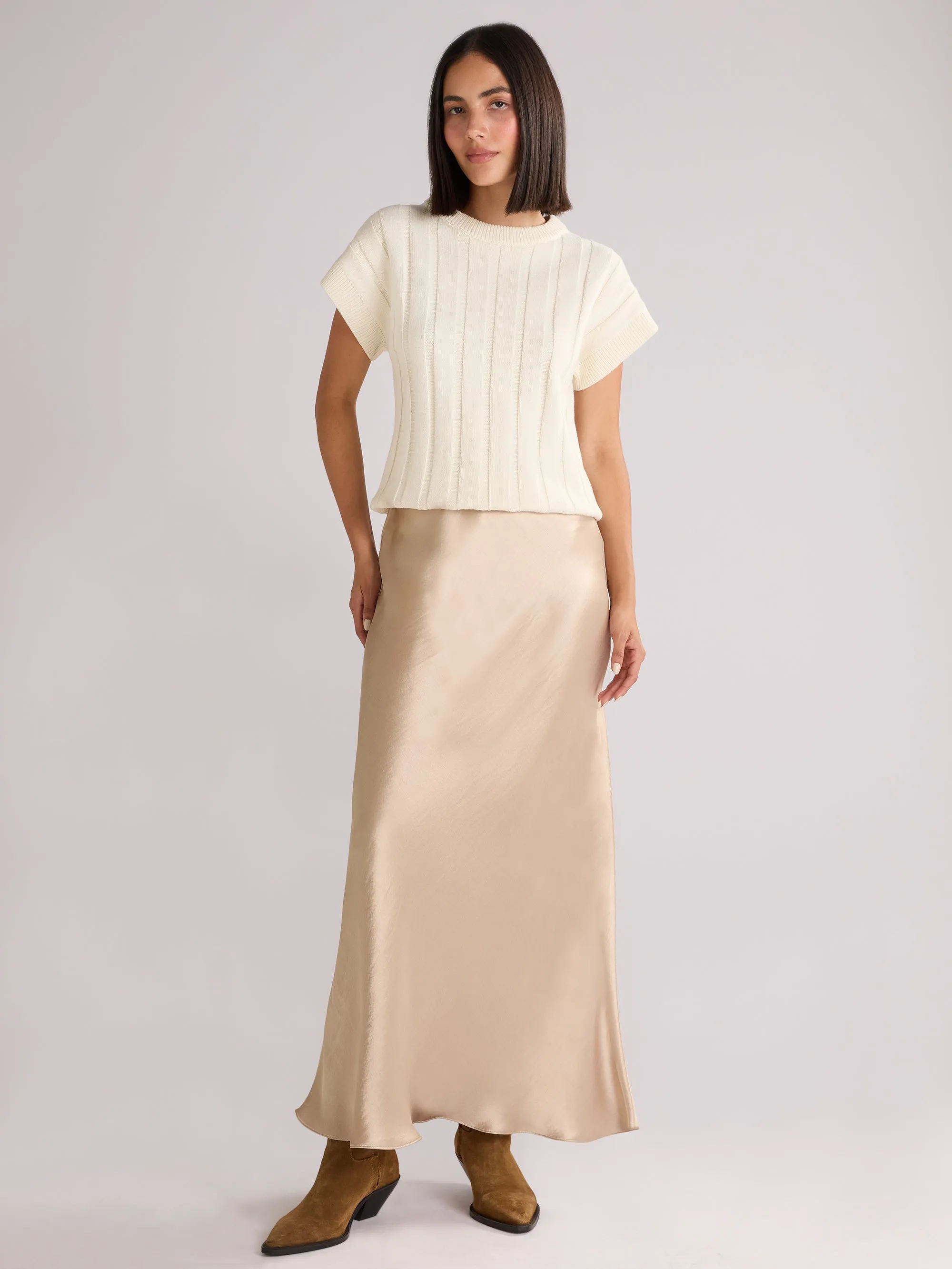 Metallic Satin Bias Cut Maxi Skirt