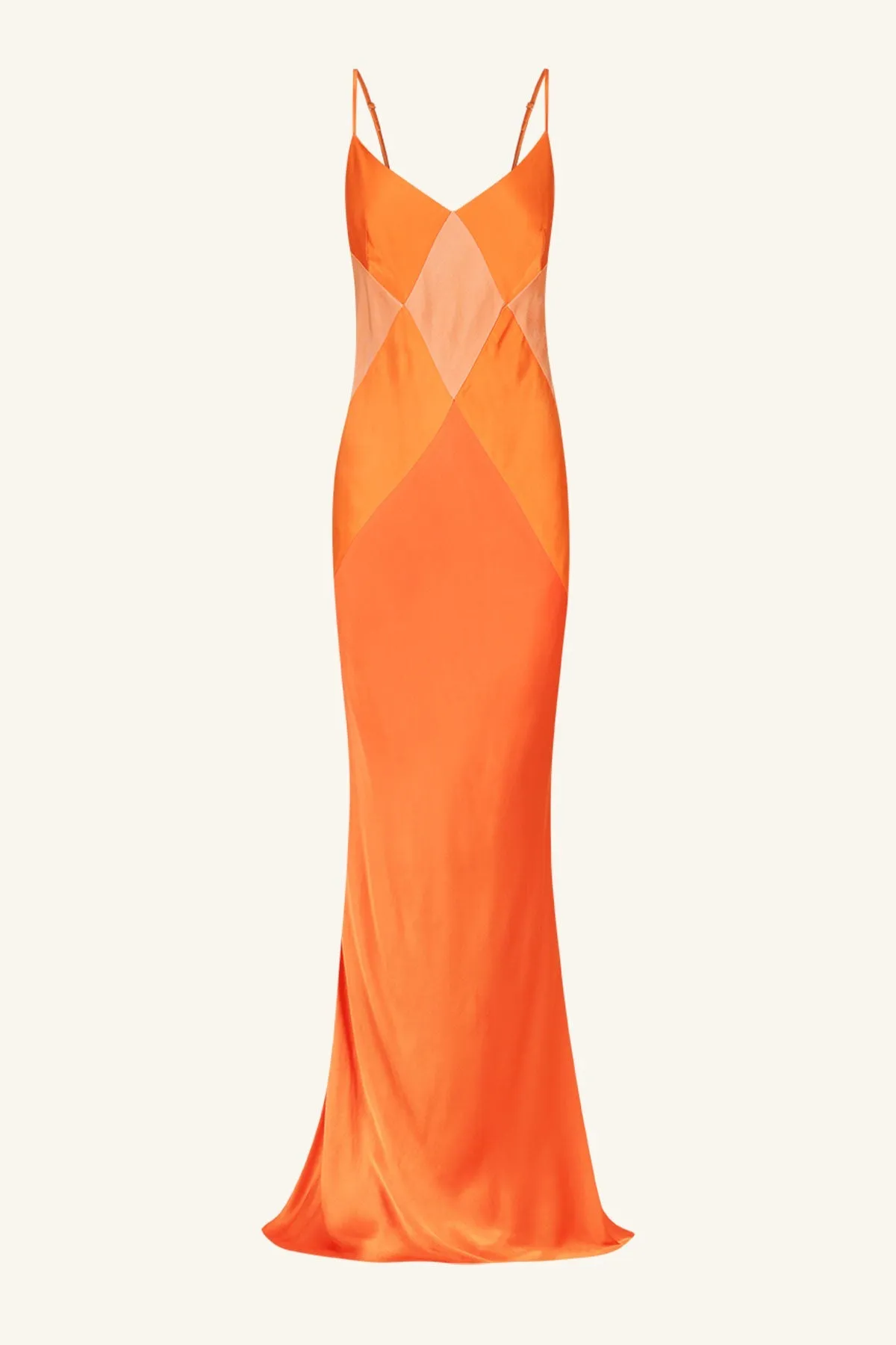 MIA CONTRAST SPLICED MAXI DRESS - RED ORANGE / HIBISCUS