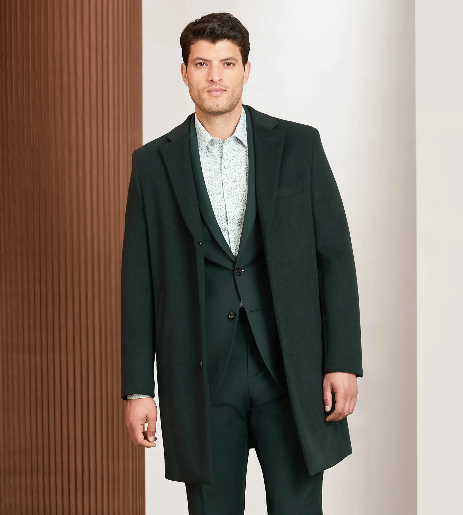 Modern Fit Water-Resistant Long Wool Coat